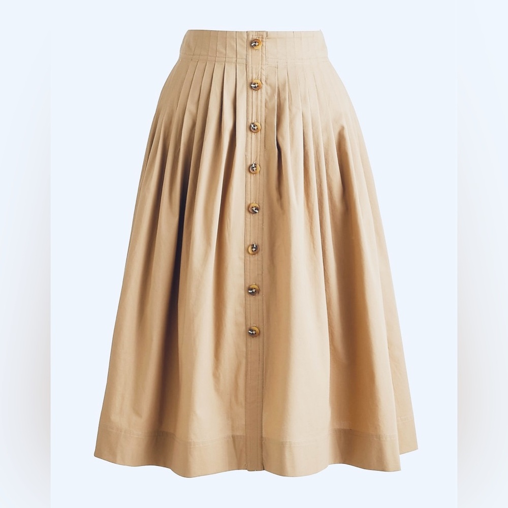 J. Crew Womens Tan Midi Skirt Pleated Button Front NWT Large Petite Cashew Khaki